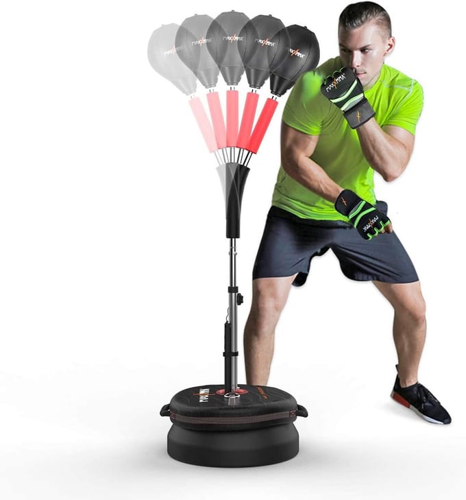Boksbal Set - Reflex Bal - MMA Training - Verstelbare Hoogte - 170 cm Hoog - Zwart Rood