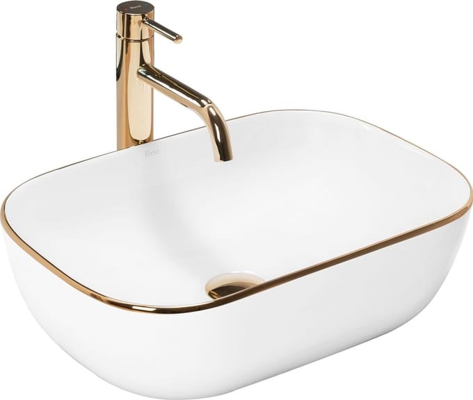 Rea Belinda Gold Edge Opzetwastafel Wit En Goud 46,5x33,5 cm