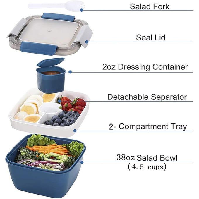 1500mL Bento Box Draagbare Lunchbox met 4 Vakken, Lekdichte Lunchboxen met Spork, Saus rood
