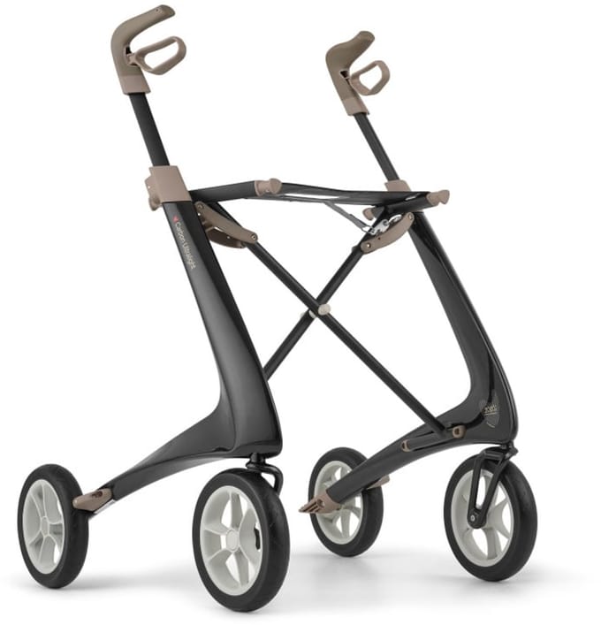 Rollator Acre Carbon Ultralight M, zwart, met kleine organizer bag