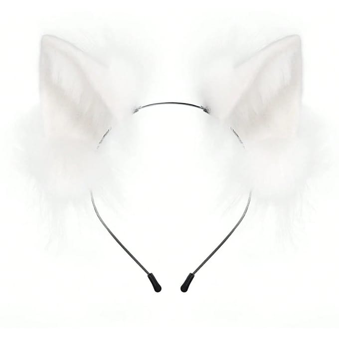 Pluizige Kat Wolf Vos Oren Haarband Halloween Hoofddeksel Cosplay Kostuum Feest, Rave wit