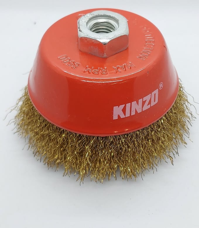 KOMBORSTEL - M14 AANSLUITING - Ø 100 MM - MESSING DRAAD- KINZO - DRAADBORSTEL