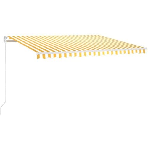 vidaXL - Luifel - automatisch - met - LED - en - windsensor - 450x300 - cm - geel - en - wit
