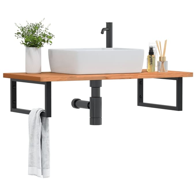 vidaXL - Badkamer - wandschap - staal - en - massief - beukenhout