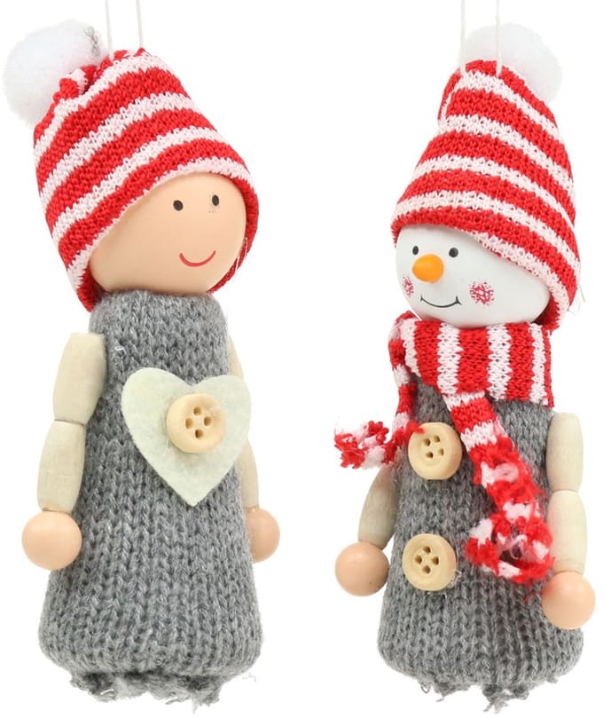 Kerstdecoratie figuren 10cm grijs, rood 6st