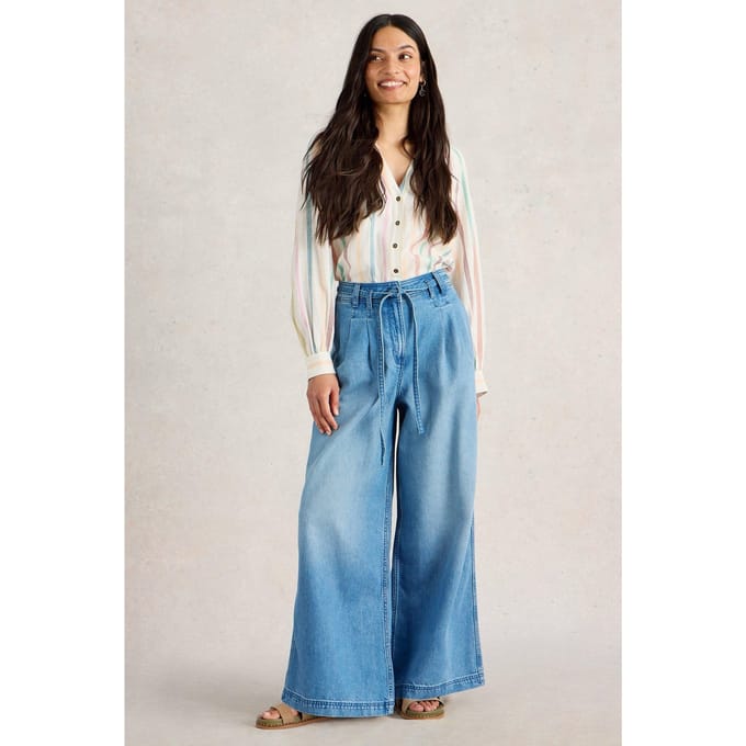 White Stuff Sasha Wide Leg Jean Light Denim Größe: 14 REGULAR | Ausgestellte Hosen Outlet | Damen | Blau