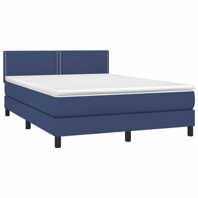 vidaXL - Boxspring - met - matras - stof - blauw - 140x190 - cm