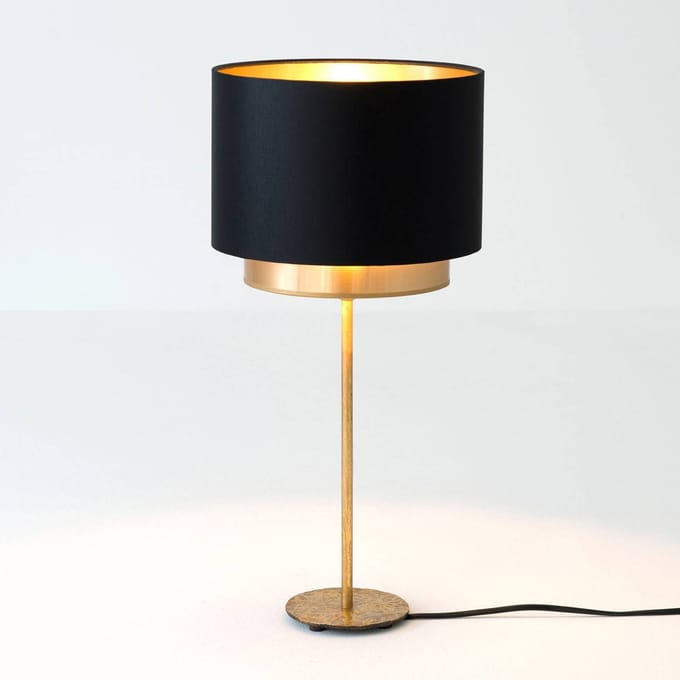 Holländer Tafellamp Mattia, zwart/goud chintz