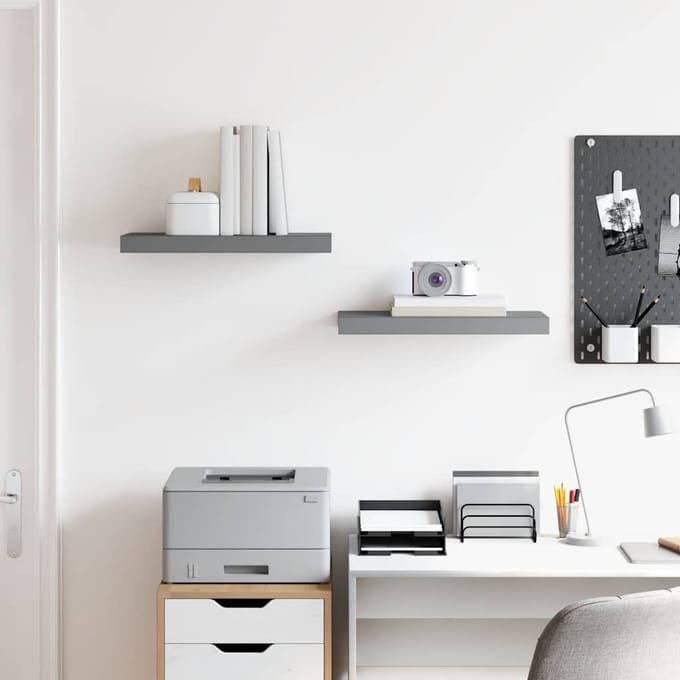 vidaXL - Wandschappen - zwevend - 2 - st - 50x23,5x3,8 - cm - MDF - hoogglans - grijs
