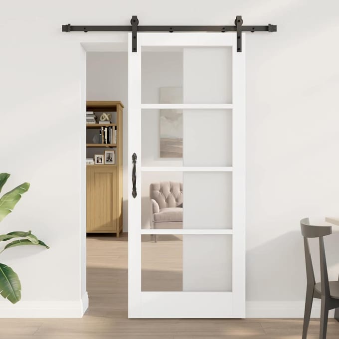 vidaXL Schuifdeur ORKDAL Wit 83 x 202 cm Massief grenenhout en glas