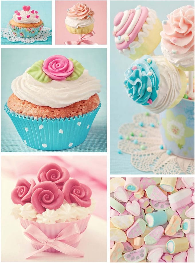 Fotobehang Cupcakes  | XXL - 206cm x 275cm | 130g/m2 Vlies