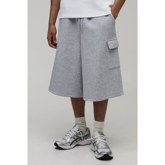 Jersey Bermuda Jort Met Cargozakken | Grey Marl | Size Small