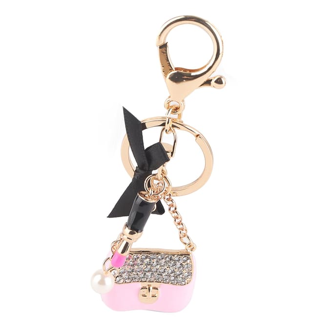 Dameslegering Strass Sleutelhanger Exquisite Schattige Strik Handtas Lippenstift Vormig Hanger Sleutelring black