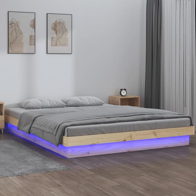 vidaXL - Bedframe - LED - massief - hout - 135x190 - cm