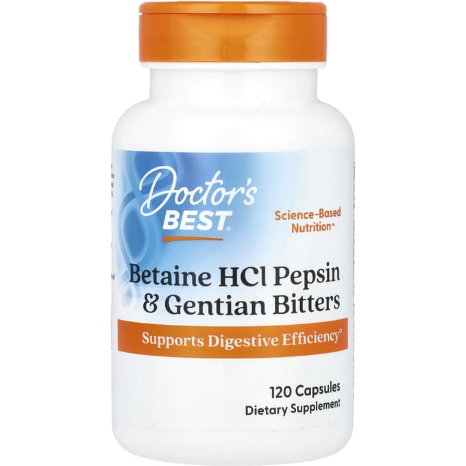 Doctors Best Betaine HCl Pepsin & Gentian Bitters - 120 capsules