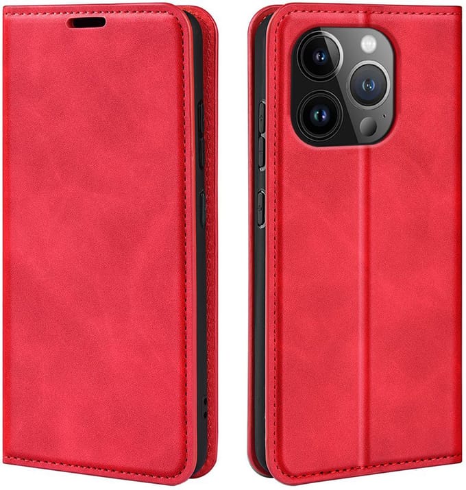 MobyDefend Hoesje - Geschikt voor iPhone 15 Pro Max - Luxe Wallet Bookcase (Magnetische Sluiting) - Rood