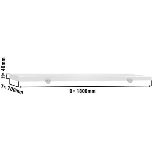 GGM Gastro Snijplaat voor werktafel - 1800x700mm - Dikte: 40mm - HACCP-conform - HDPE 500 - Wit - Antislipvoetjes - Vaatwasmachinebestendig wit