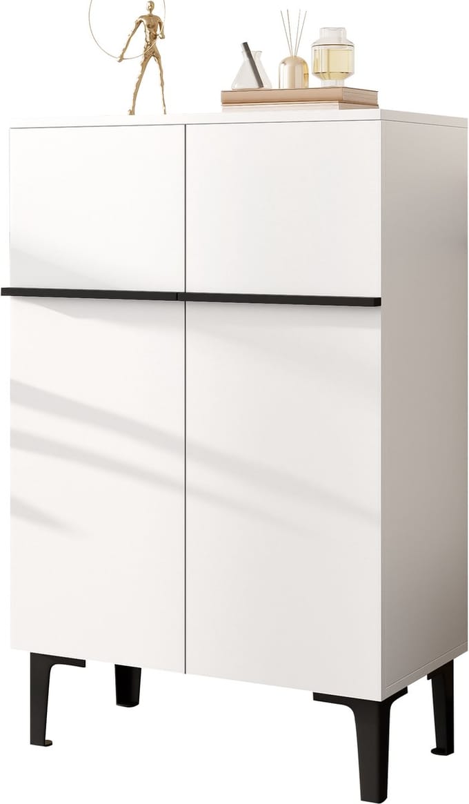 Schoenenkast - Modern - Dubbele Deuren - Groot Opbergruimte - Verstelbare Planken - Ruimtebesparend Ontwerp - 95 x 60 x 34,5 cm - Wit