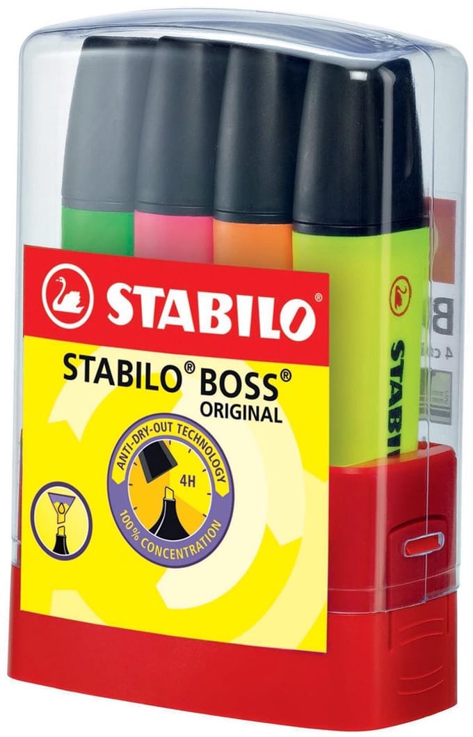 STABILO BOSS ORIGINAL - Markeerstift - BOSSparade - Etui Met 4 Kleuren