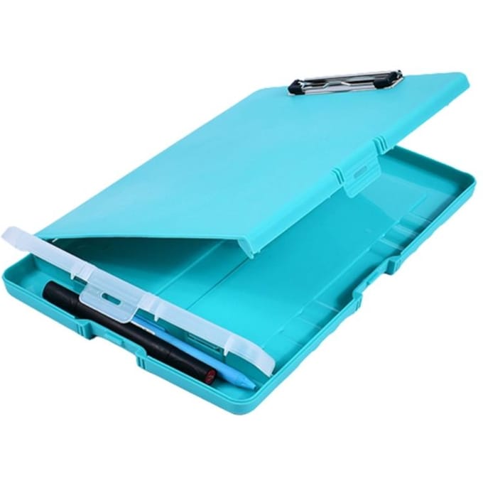 Porte-documents portable avec presse-papiers pour documents, boîte à stylos pour bureau 96BA blue