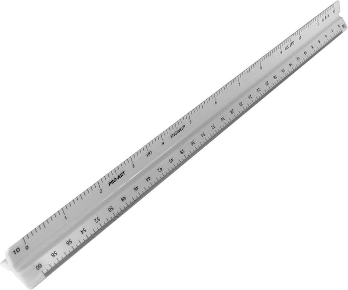 Metrische Schaallijn / Modelbouwliniaal - Driehoekig - 12 Inch