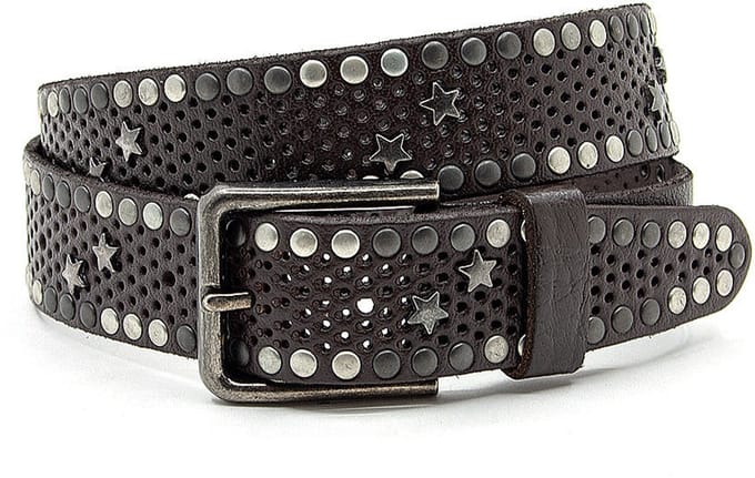 Stoere bruine dames riem met studs - 3.5 cm breed - Leer - Riem met studs - Casual - Maat 90