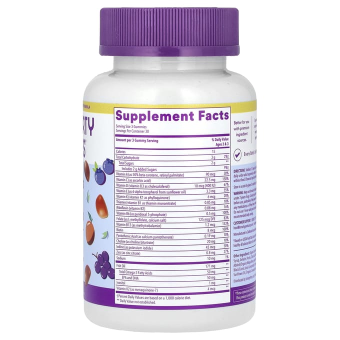 SmartyPants, lait infantile, multivitamines et oméga-3, saveurs raisin, orange, myrtille, 90 gommes