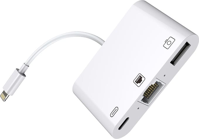8-Pins naar Ethernet / USB / 8-Pin female adapter internet kabel - RJ45 - Wit - geschikt voor Lightning - Provium