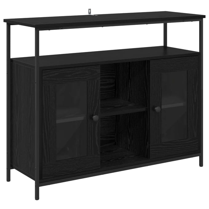 vidaXL - Dressoir - Zwart - Eiken - 100 - x - 35 - x - 80 - cm - Bewerkt - hout