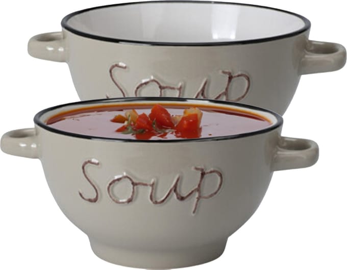 Excellent Houseware soepkom gres - 2x - bruin - porselein - D14 cm - serveer/snackschaaltje