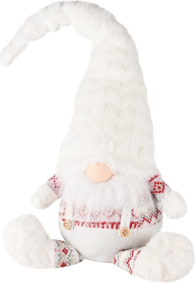Dekoratief | Pop gnoom zittend, wit/rood, stof, 20x15x62cm | A235527