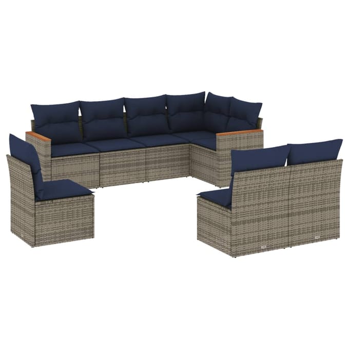 vidaXL - 8-delige - tuinbankset - met - kussens, - grijs - polyrotan