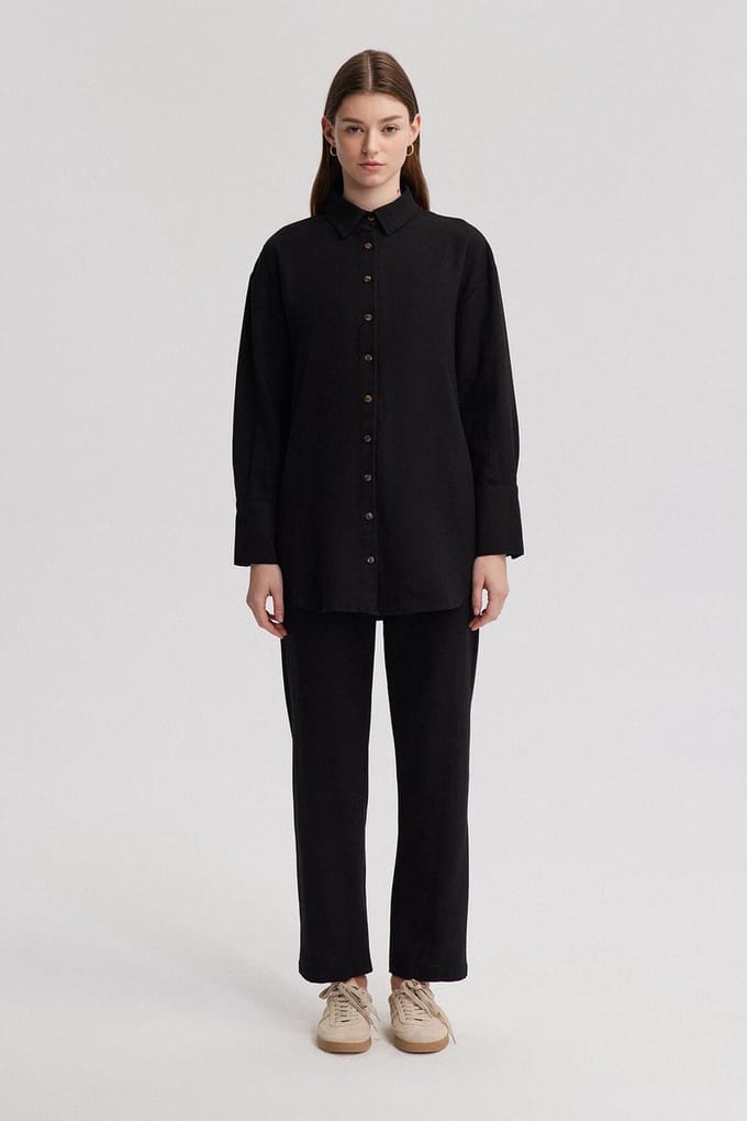Touché Privé - Linnenlook blouse - Zwart - Dames