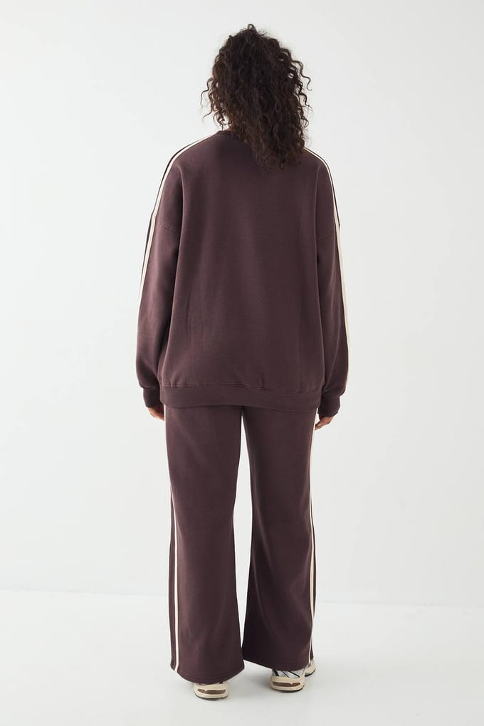 Dames DSGN Studio Side Stripe Straight Leg Jogger | Chocolate | Maat: XL