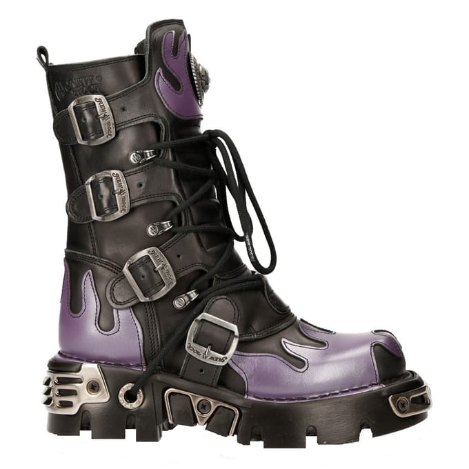 New Rock Flame geaccentueerde zwart/rode leren biker-schedellaarzen - M-591-S5
