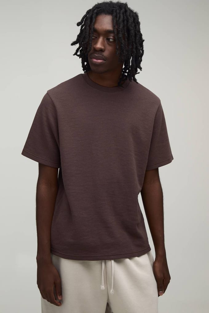 Essentieel Regular Fit Wafel T-shirt | Chocolate | Size Small