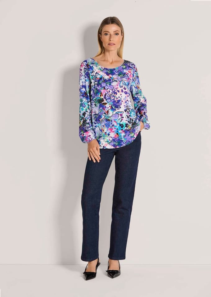 MADELEINE Blouse Blouse met bloemenprint en randdessin