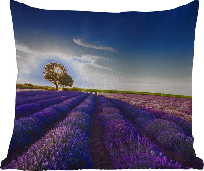 Tuinkussen - Lavendel - Zon - Boom - Bloemen - Paars - 40x40 cm - Weerbestendig