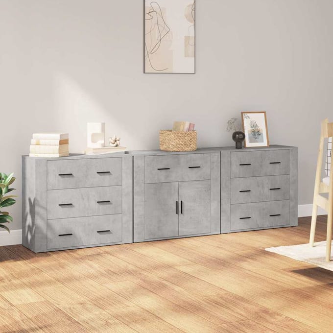 vidaXL - Dressoirs - 3 - st - bewerkt - hout - betongrijs