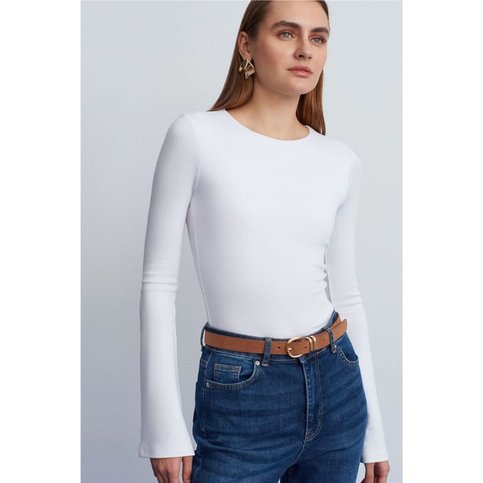 Slim Fit Lange Mouw Crew Neck Blouse