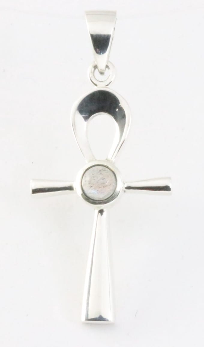 Fijne zilveren ankh hanger met labradoriet