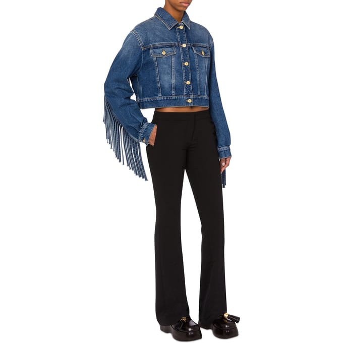 Moschino Cropped Jacket With Fringes Blue Maat: 38 | Spijkerjassen Outlet | Dames | Blauw