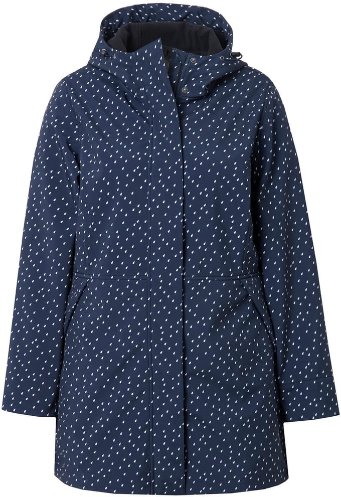Ulla Popken - Dames - Lange softshell-jas waterdicht regendruppel-motief - Marine - Maat 46+