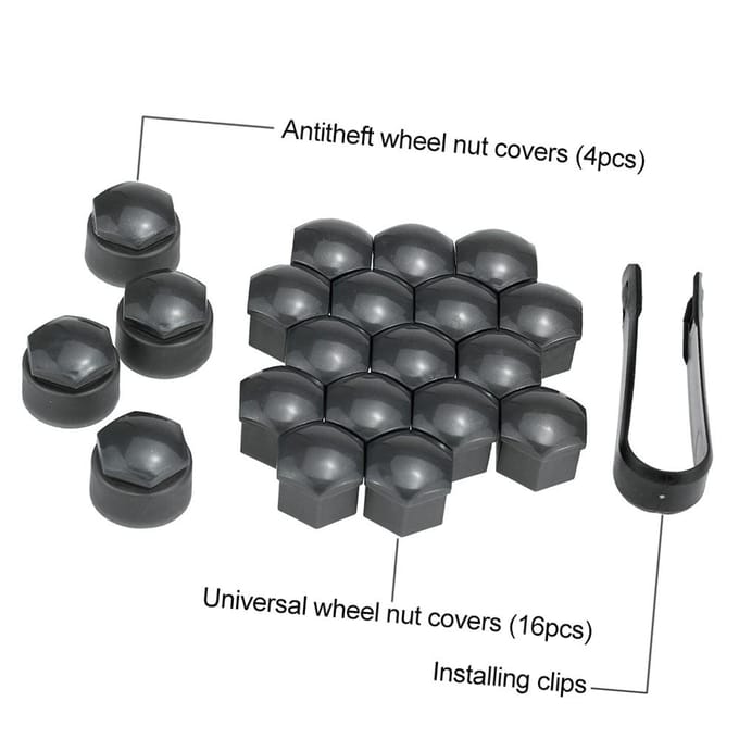 Set van 16+4 stuks universele 17mm auto wielmoer bout afdekkingen vergrendelingskappen black