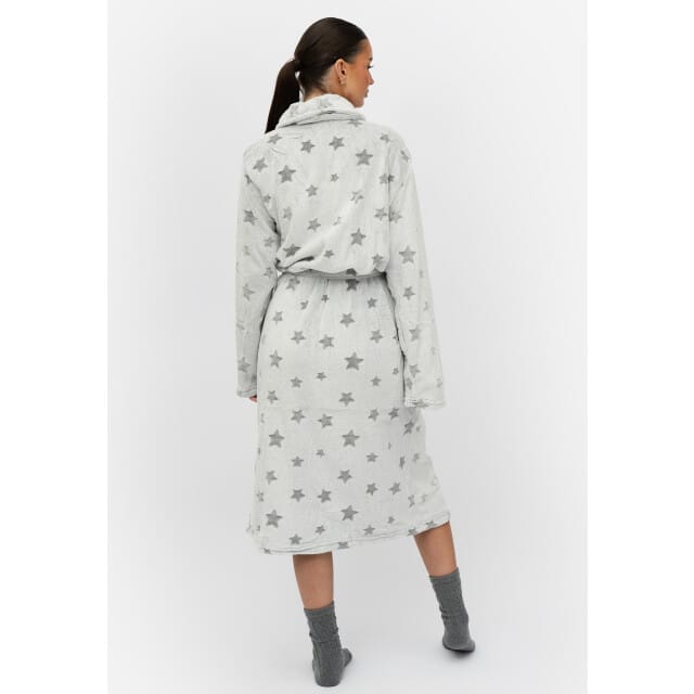 By Louise Ochtendjas Dames Fleece Wit Met Sterren Badjas - Maat XL