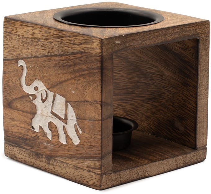 Square Mango Wood Oil Burner - Elephant