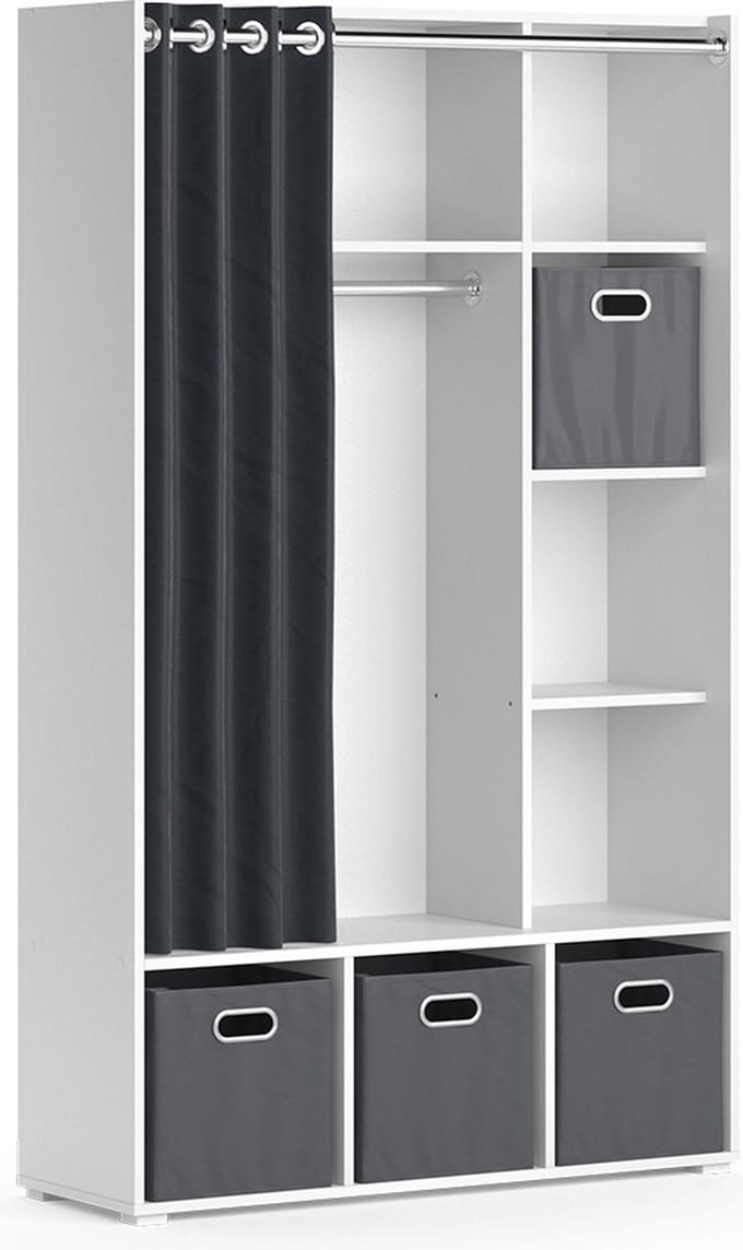 Vicco Luigi Kledingopslagkast – 38 x 178.1 cm Met vouwboxen (grijs) Wit