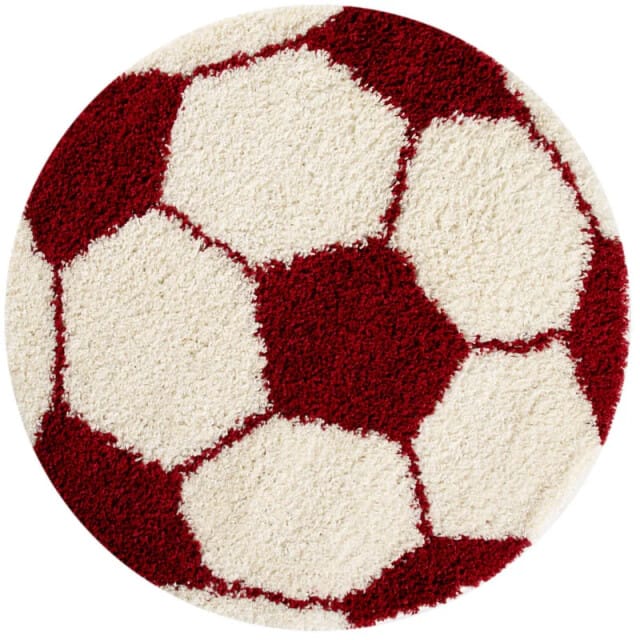 Muratap Fun voetbal kinderkamer rond vloerkleed hoogpolig wit- 120 cm