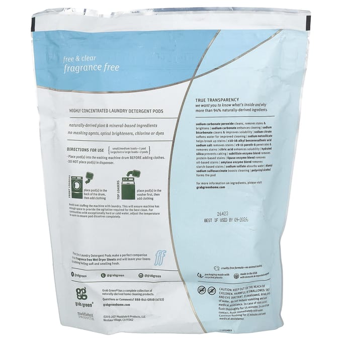3-in-1 Wasmiddel Pod, Geurvrij, 60 Wasbeurten, 1.080 G (2 pond, 6 ons) white