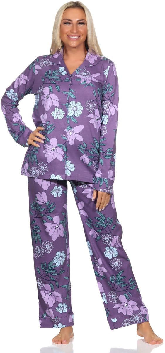 Normann dames pyjama met lange mouwen en knoopsluiting in jersey - ook in oversize